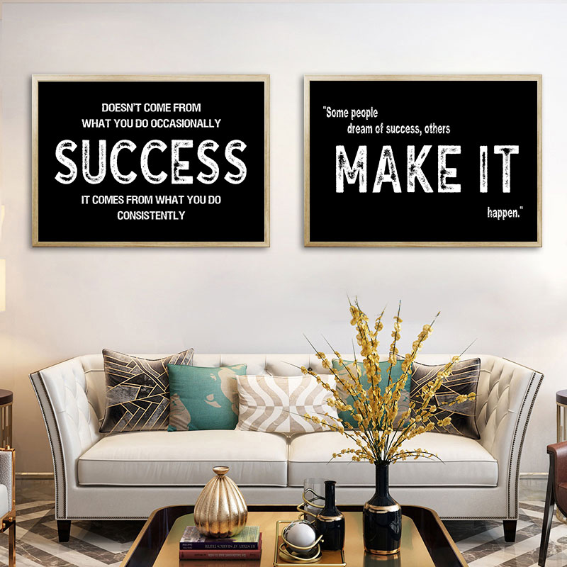 Home Office Room Inspiration - Moderno nero ispiratore tela arte semplice